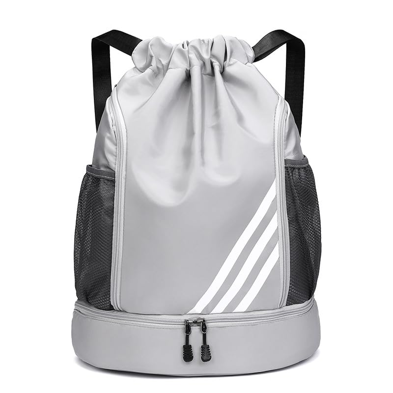 oligitdi Draw String Backpack Sports Drawstring Backpack with Shoe Compartment, Waterproof Gym Bag with Mesh Side Pockets, Dual Zip Storage-picture-0