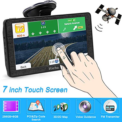 Hieha 7 Inches Navigation System for Car Truck RV Vehicles with Pre-Loaded Latest US/CA/MX Maps, 8GB 256Mb Touch Screen GPS Navigation Device with Car Bracket Holder, Lifetime Free Map Updates