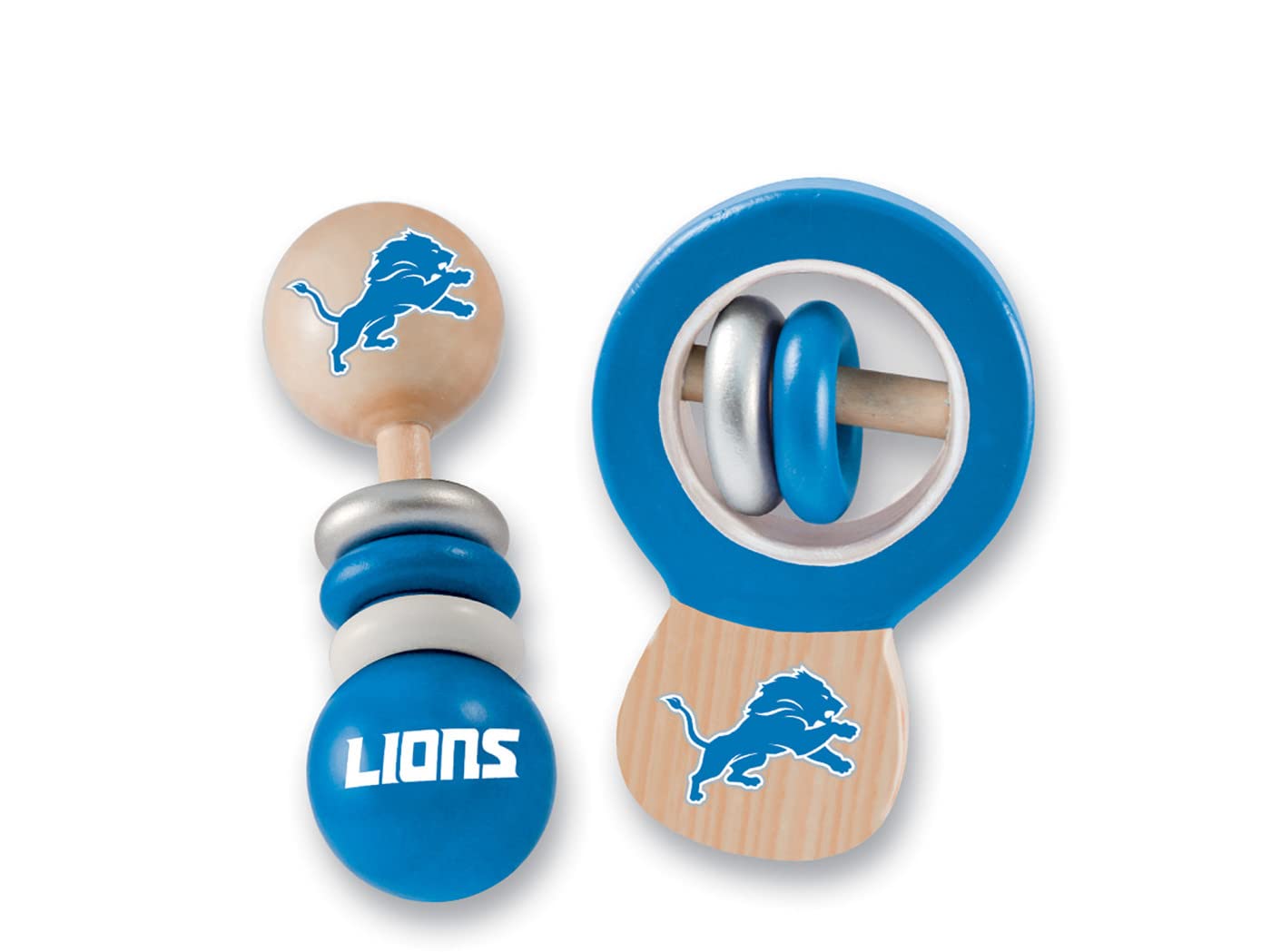 BabyFanatic Wood Rattle 2 Pack - NFL Detroit Lions - Officially Licensed Baby Toy Set