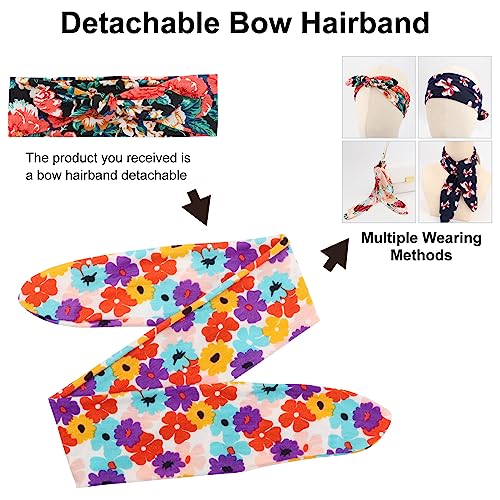 Image of DRESHOW 8 Pack Adjustable Knotted Headbands Cotton Elastic Non Slip Hair Bands Floral Yoga Headbands for Women and Girls
