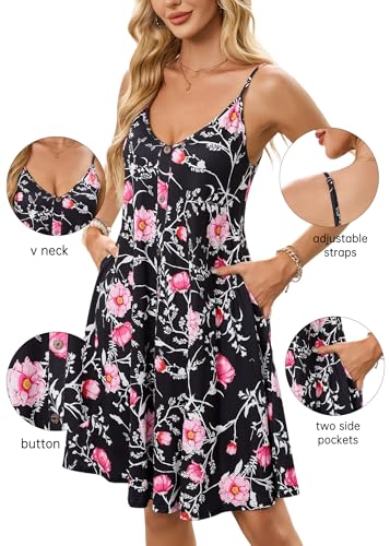 Image of ENMAIN Womens Sundress Summer Spaghetti Strap Button Down Sleeveless Causal Beach Vacation Cover Ups Dress with Pocket