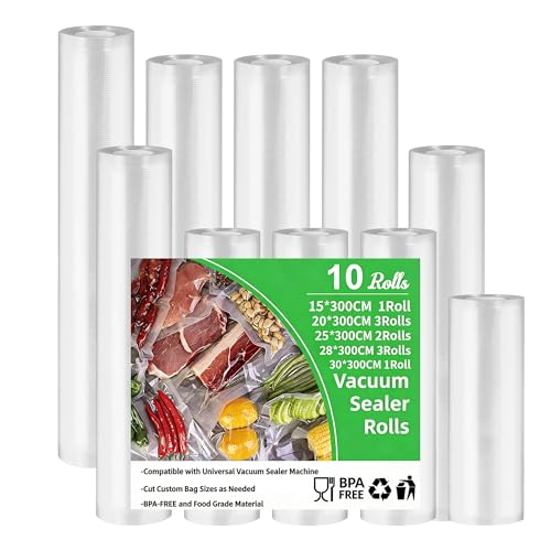 Sac Sous Vide Alimentaire, 10 Rouleaux 30/28/25/20/15x 300cm Sac Sous Vide, Sachet Sous Vide Alimentaire Sans BPA, rouleau sous vide alimentaire, Convient à...