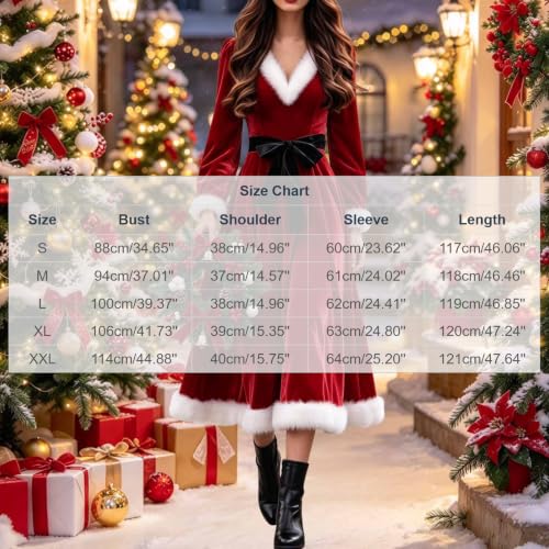 Christmas Dress Women Velvet Ruffle Hem Plush a Line Party Dress Red - image 4