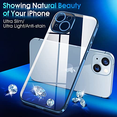 Image of VONZEE TPU Compatible with iPhone 14 Case 6.1 Inch, Luxury Electroplated Soft Edge Bumper Case, Full Camera Protection & Reinforced Corners Shockproof Case Cover|Transparent|Blue