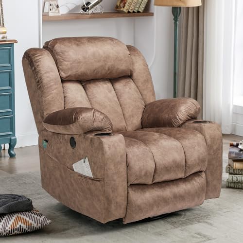 Sillón reclinable giratorio tela marrón suave