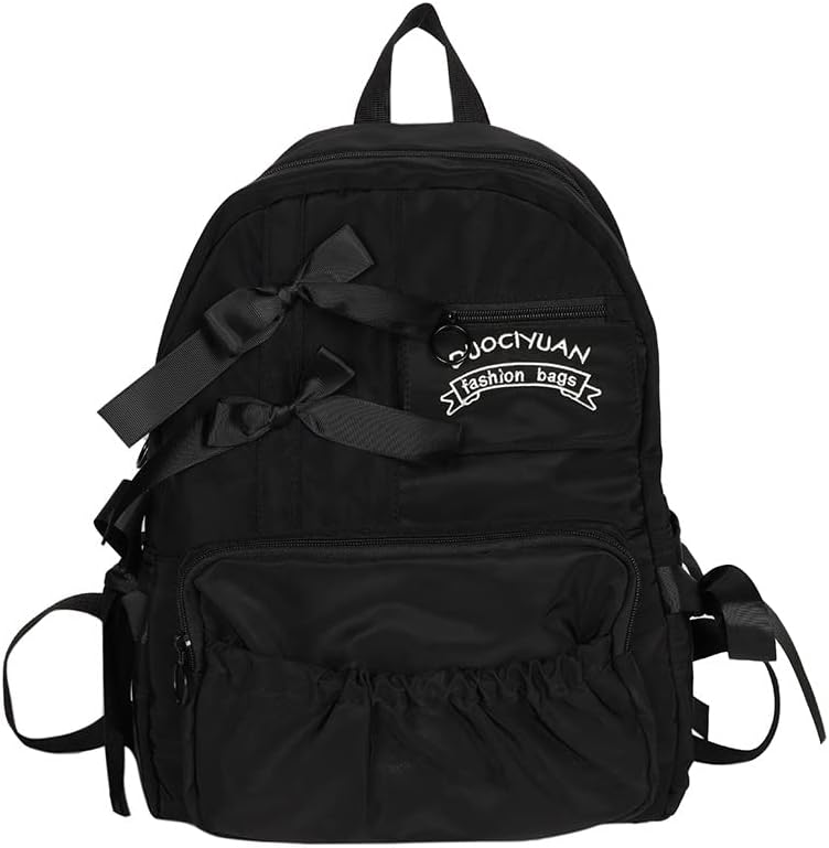 Y2K Backpack for Daily Use, Grunge Bow Tie Kawaii Design Bookbag Daypack Shoulder Bag Ita Bag JK Harajuku Cute Chic (black)