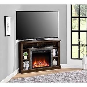 Ameriwood Home Overland Corner Fireplace TV Stand for TVs up to 50 Inch, Replaceable Electric Fireplace Insert Heater, Remote Control, Timer, Realistic Log and Flame Effect, Espresso Ameriwood Home Overland Corner Fireplace TV Stand for TVs up to 50 Inch Replaceable Electric Fireplace Insert Heater Remote Control Timer Realistic Log and Flame Effect Espresso