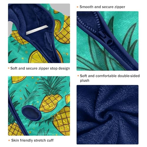 Pineapple Slices on Turquoise Toddler Fleece Jacket Girl Boys Hooded Fleece Jacket Coat Warm Outwear Zip-up 3-10T3