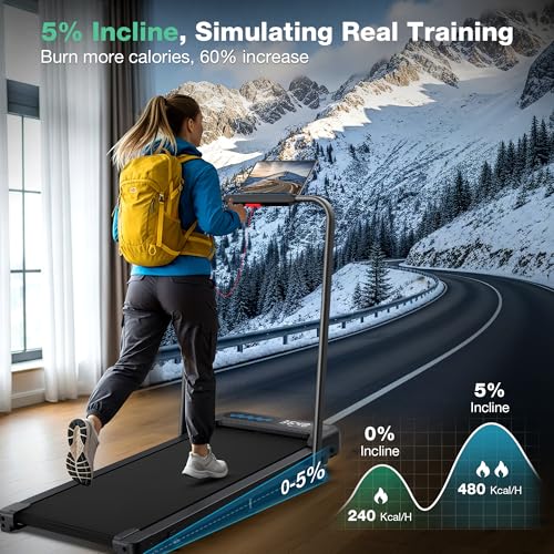 Image of Walking Pad Treadmill with Incline, 6 in 1 Foldable Treadmill Walking Pad with Handle Bar for Home /Office, 3.0HP Compact Under Desk Treadmills, 320LBS Capacity, App, LED Display