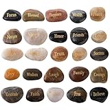 Jucoan 25 Pack Engraved Inspirational Stones, 1-2 Inch Encouragement Rocks with Words, Prayer Faith Stones Zen Stone Motivational Gifts for Easter Christmas Thanksgiving