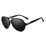 2020 VentiVenti Aviator Sunglasses For Men Polarized Lens Plastic Lightweight Double Bridge Frame UV Protection For Driving Matte Black Frame/Smoke Lens