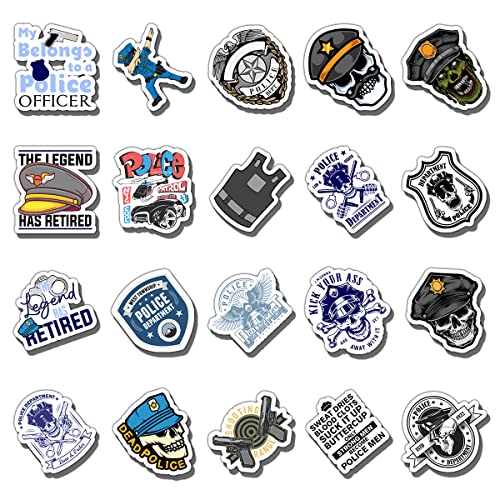 GOLEEX 20 Pack Pcs Waterproof Vinyl Police Officer Department Cop Sticker Items for Law Enforcement Brave Policeman Accessories Stickers On Dad Grandpa Retirement Justice Badge