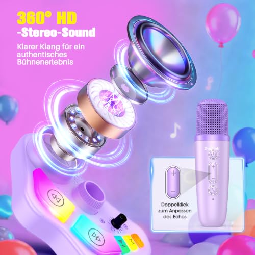 Karaoke Maschine Kinder mit 2 Mikrofon Kinder, Mädchen Geschenke Spielzeug – Ansicht 3