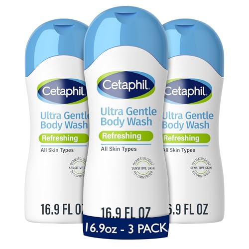 Cetaphil Ultra Gentle Refreshing Body Wash, Refreshing Scent For Dry to Normal, Sensitive Skin, 16.9oz Pack of 3, with Aloe Vera, Calendula, Vitamin B5, Hypoallergenic, Dermatologist Tested