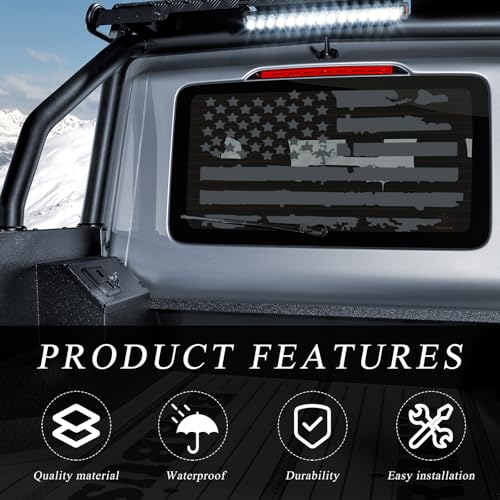 Image of Wevdn Distressed American Flag Sticker, 16.9 inch x 30.7 inch Waterproof Patriotic Old Glory Military Grunge Sticker, Universal Car Door Wall Window Windshield Decoration Sticker (Gray)