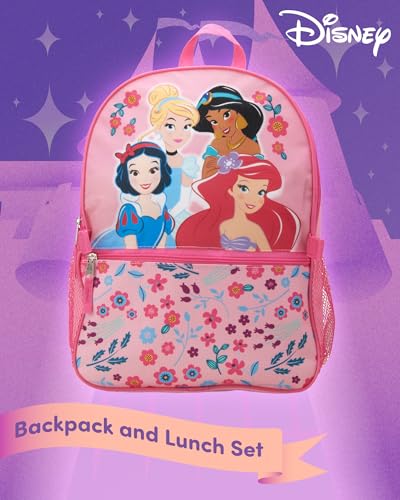 Fast Forward Disney Princess Girls Backpack and Lunch Box Set - 15" Bookbag Backpack for Girls with Detachable Lunch Bag Set, Disney Pink2