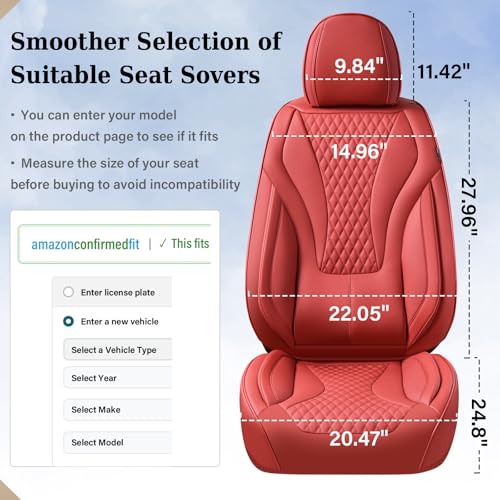 Image of Coverado Waterproof Nappa Leather Car Seat Covers Full Set 5-Seat Car Seat Protector Front & Rear Cushions Fit for Most Sedans SUVs Pick-up Trucks Red