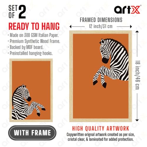 Image of ArtX Wall Paintings For Kids Room, Zebra Wall Frame, Decoration Items, 12x18 inch (A3+) Size, Multicolor, Synthetic Wood, Set Of 2