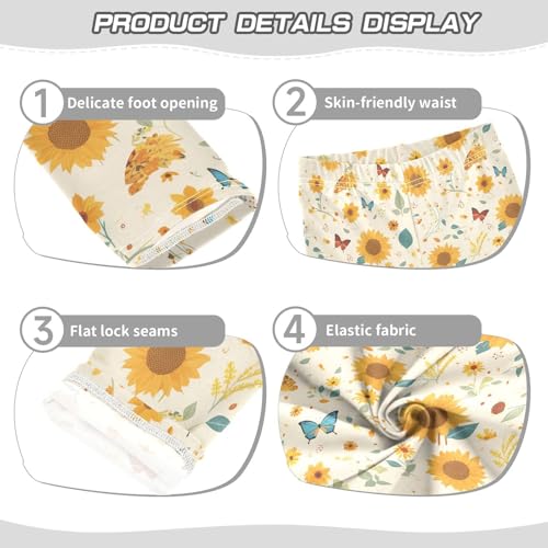 KLL Autumn Sunflowers and Butterflies Cartoon Little Girls Athletic Leggings Stretch Full Length Workout Pants Running3