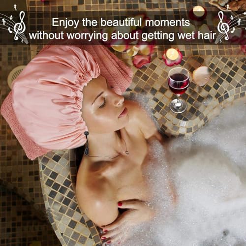 Image of Shower Cap For Women Men 3PCS Shower Caps For Women Waterproof Shower Cap, Reusable Shower Cap Long Hair Bonnet Set For Kids With Black Gold Pink Bath Cap. (F- Multi)