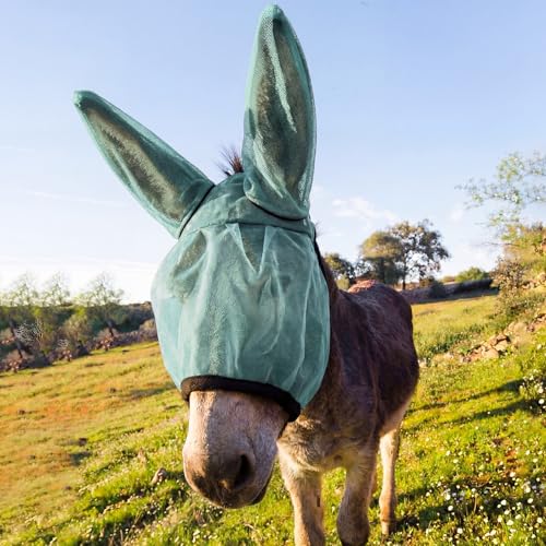 Yeyeplum 1 Pcs Mini Donkey Fly Mask with Ear Protection Breathable Mule Fly Mask with Long Ears Protection from Insects and Bugs Soft Mesh with Adjustable Fastener Easy get on and Off(Mint Green)