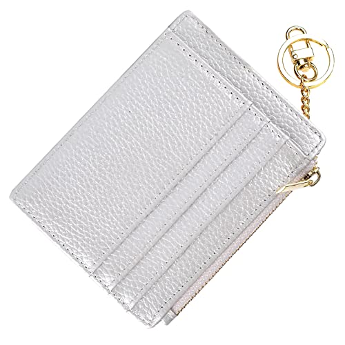 Image of Womens Slim RFID Credit Card Holder Mini Front Pocket Wallet Coin Purse Keychain (LicheeSilver)