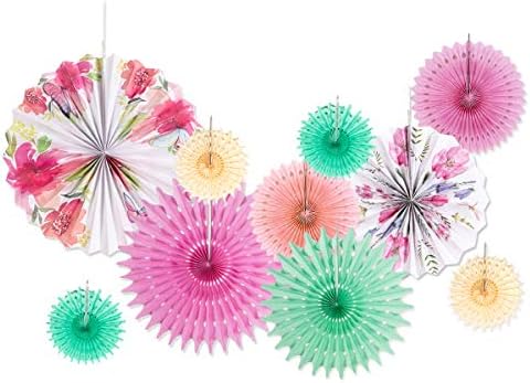 Paper Fans Party Decorations Mint Green Tissue Paper Fans Decoration Kit Hanging String Garlands for Spring Birthday Boys Baby Shower Wedding Backdrop Hanging Decor