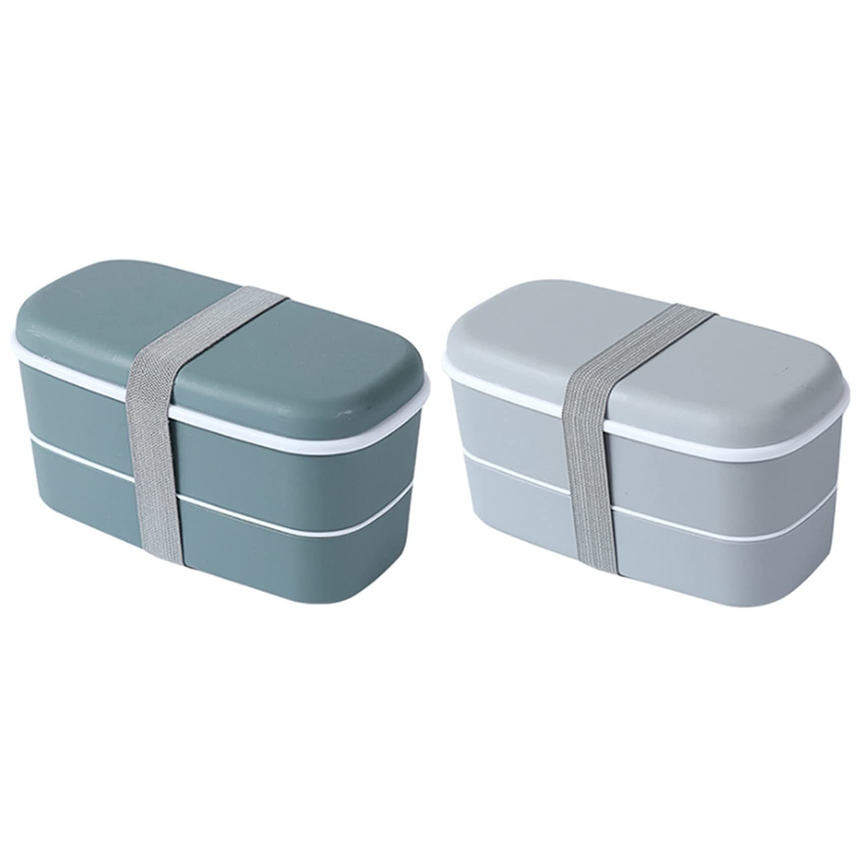 Teuypty 2set Microwavable 2 Layer Lunch Box with Compartments Leakproof Bento Box Food Container Lunch Box Gray & Green