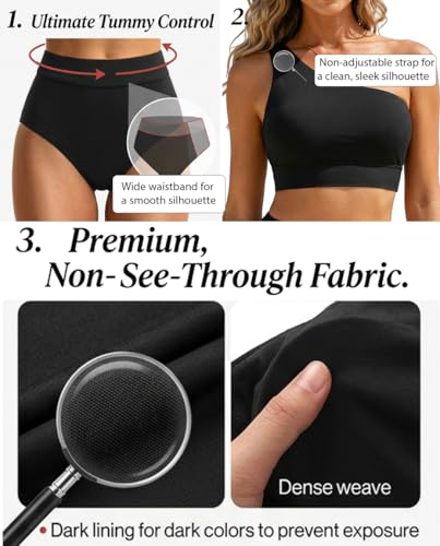 Image of Holipick Women One Shoulder High Waisted Bikini Sets Two Piece Swimsuit Tummy Control Bathing Suit Full Coverage Swimwear