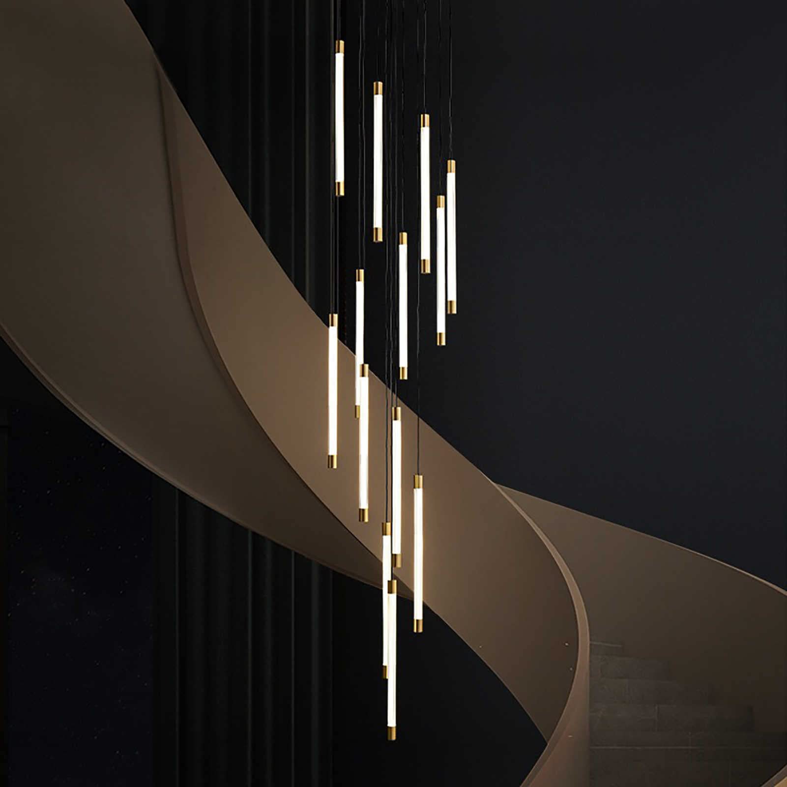 KXEcoLife Gold Minimalist Strip Chandelier - Nordic Stair Long Light Fixture For Living Room Or Staircase
