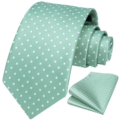 Image of HISDERN Polka Dot Ties for Men Classic Silk Ties and Pocket Square Formal Business Necktie Handkerchief Wedding Party