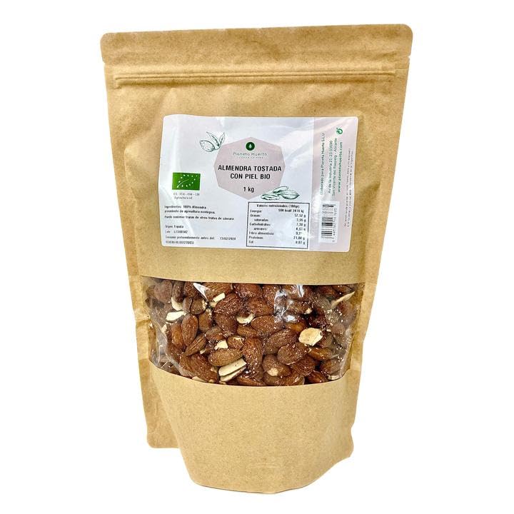 PLANETA HUERTO | Almendra Tostada con Piel Ecológica – Ideal para Recetas y Snack Saludable, Envase de 1 kg