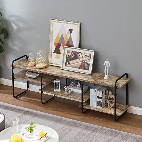 Vecelo Industrial Television Stand For 75 Inch Tv Entertainment Center/Media Console Table With Open Storage Shelves For Living Room/Bedroom,Grey #TOP1