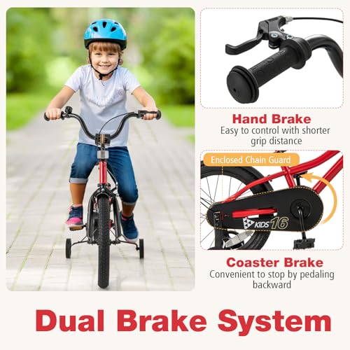 Image of BABY JOY Kids Bike, 12 14 16 18 Inches Sporty Bicycle with Training Wheels, Adjustable Seat, Handbrake & Coaster Brake, Reflectors, Girls Boys Bike for 3-8 Years Old Children