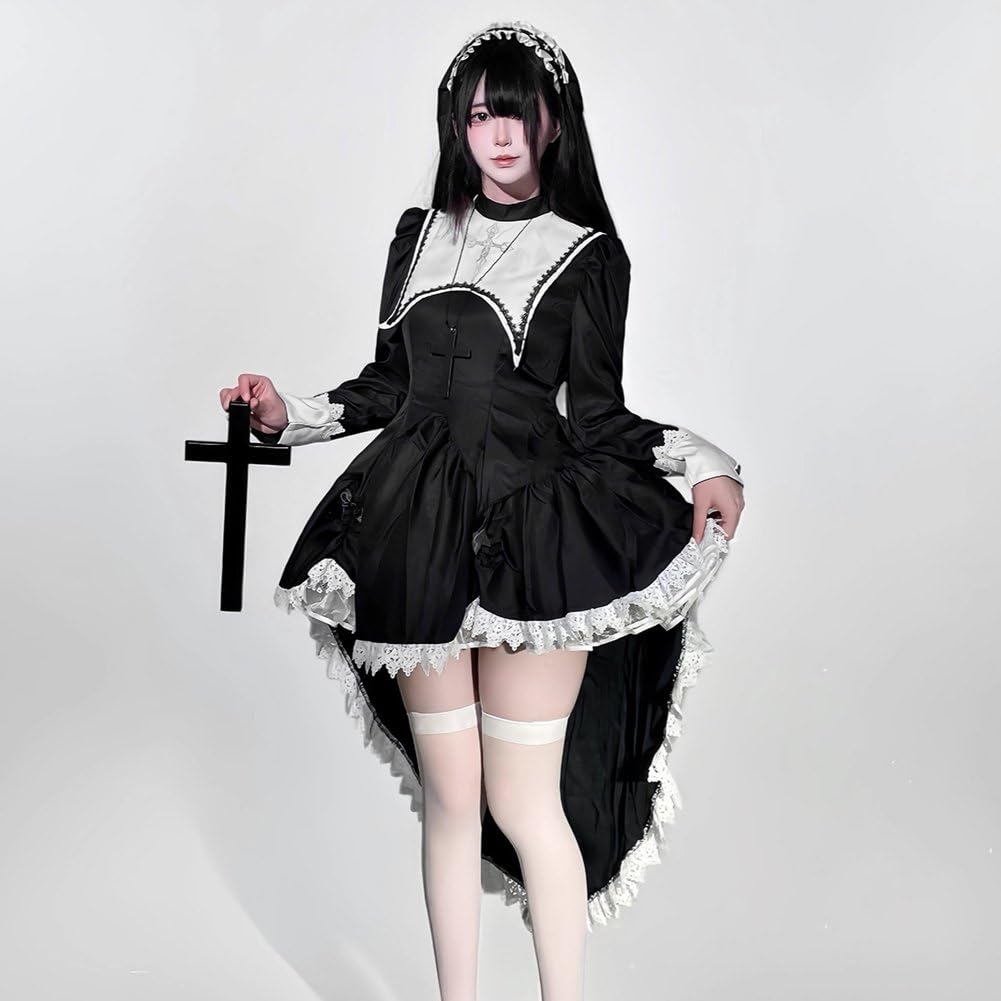 Kostium zakonnicy na Halloween, dla kobiet, czarny, gotycki, okropny klasztor, sukienka na Halloween, imprezę, strój cosplay