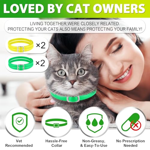 Flohhalsband Katze 4 Stück Zecken-Halsband für Katzen, Anti-Floh Katze Halsband, Verstellbar und Wasserdicht, Natürlich und Sicher, 48 cm Length, 24 Monate Schutz, Zecken-Flohband für alle Katzen