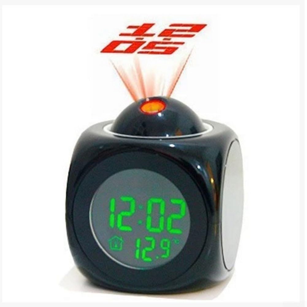 Sveglia Con Proiezione E Temperatura LED | Angolo Regolabile, Snooze, Allarme Musicale E Memoria, Alimentazione USB/Batteria (Nero)