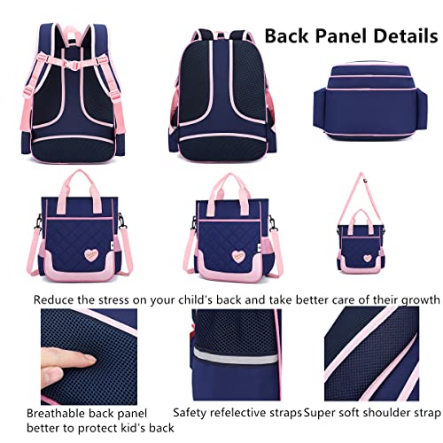 Image of VIDOSCLA School Bags for Girls 2Pcs Backpack Elementary Bookbag Sets, A79#2pcs Deep Blue-s, Small, Classic | Bowknot