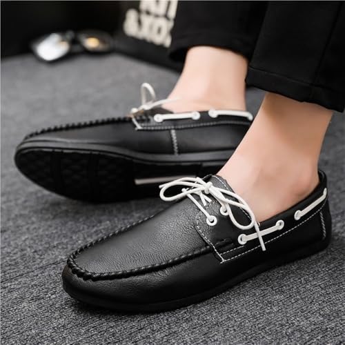 Resistant Lightweight Flat Heel Fashion Slip On Men's PU Leather Loafers Moccasins Shoes Lace Up3