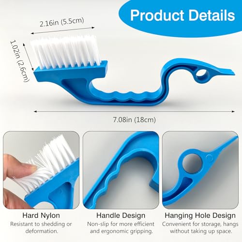 Image of Window Track Cleaning Brush Set - 2 Pack Window and Door Track Cleaning Tools with Ergonomic Handle for Precision Cleaning, Blue and Pink