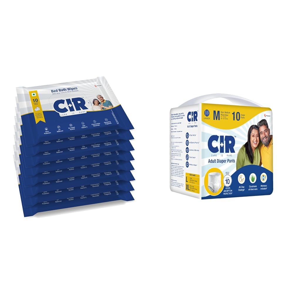 CIR Soft Body Cleansing Wet Bed Bath Wipes for Adults | Body Sponging | Extra Large, 10 Wipes/Pack (Pack of 8), 80 Wipes, White, One Size & Adult Diaper Pants Style | Adult Diaper Medium Size-image-43