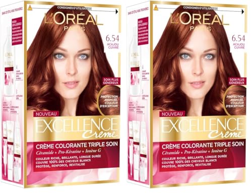 L'Oréal Paris Excellence Crème Coloration Permanente Cheveux - Nuance : Acajou Cuivré (6,54)...