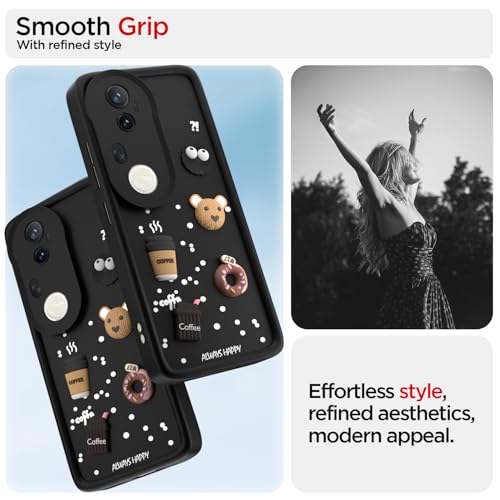 Image of Pikkme Back Cover for Vivo T4 Ultra 5G | Cute Fun Cartoon 3D Bear Silicone Full Body Protection Bumper Case (Black)