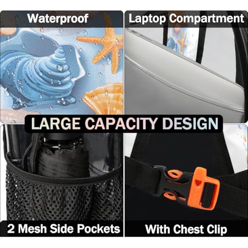 Tropical Ocean Shells Clear Backpack, Stadium Backpack for Women Men Adult Concert Festival Work Daily Travel3