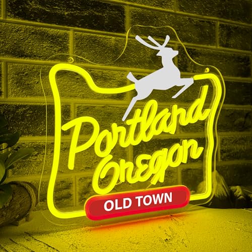 Image of Mutank Portland Oregon Neon Sign, Iconic City Neon Light USB Powered LED Dimmable, for Portland Themed Room Decor Game Room Man Cave Home Bar Decor(12.9 * 12.5 In)