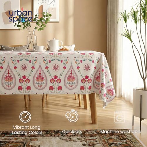 Image of Urban Space Table Cover for Dining 4 Seater, Water, Dust and Stain Resistant Dining Table Cloth for 4 Seater, Anti Skid Cover Cloth for Center Table, Home Decor (Persian Courtyard Pink- 52 inchx72 inch)