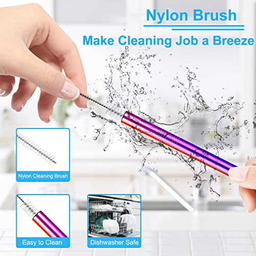 Image of Vinaco Reusable Smoothie Straw, 0.4'' Extra Wide Stainless Steel Straw 10.5'' & 8.5'' Long colorful Straws, 6 Pack Metal Straw with 1 Reusable Straw Brush Cleaner for Milkshake, Smoothie, Bubble tea