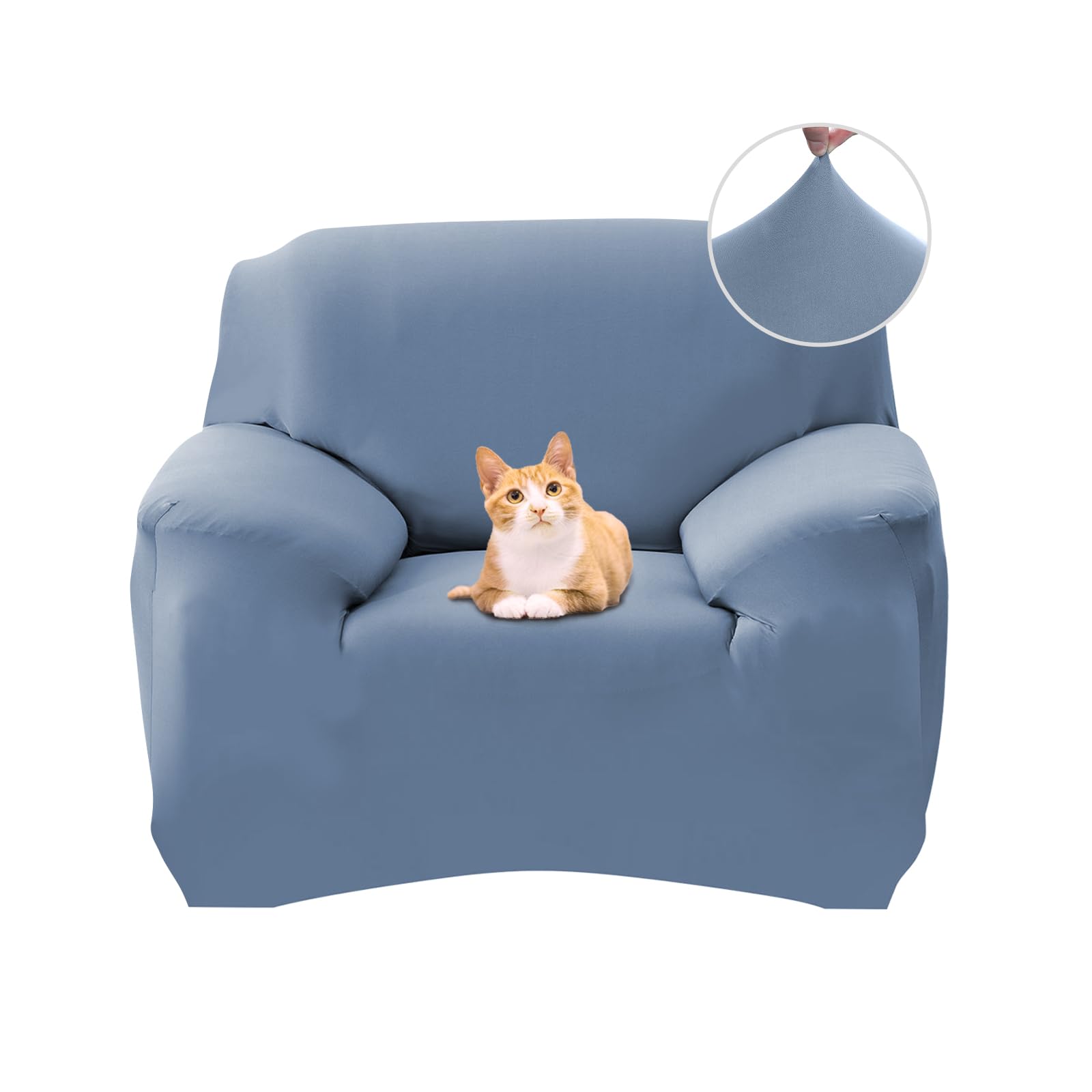 Jaotto Copridivano 1 Posto Elasticizzato, Fodera per Divano Elasticizzato Fantasia Antiscivolo Antimacchia, Copridivano con Braccioli Tessuto Super Morbido Universale,Grigio Blu