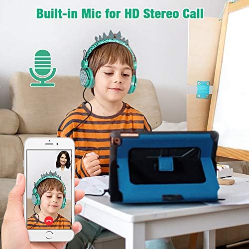 JYPS Kids Headphones, Dinosaur Wireless Headphones for Kids, Bluetooth Childrens headphones Over-ear with Mic for Boys, with Dinosaur Bag for School and Travel