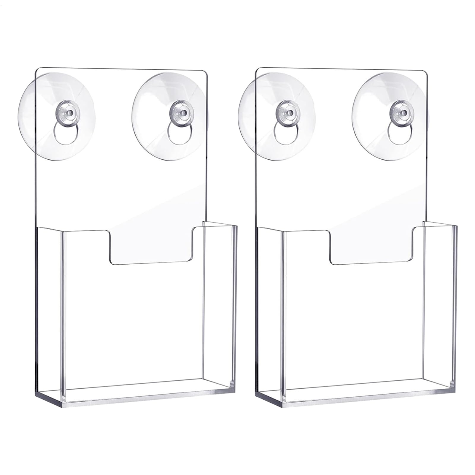 Soporte acrílico para folletos, 2 piezas con ventosa, soporte de pared para literatura, folleto, folleto, documentos, oficina, tienda, comercial, residencial, residencial